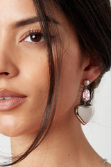 Cercei dinn inox model inima si cristal roz zirconiu
