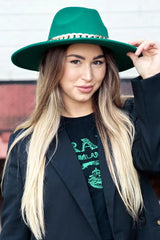 Palarie Dama Fedora cu accesoriu auriu lant