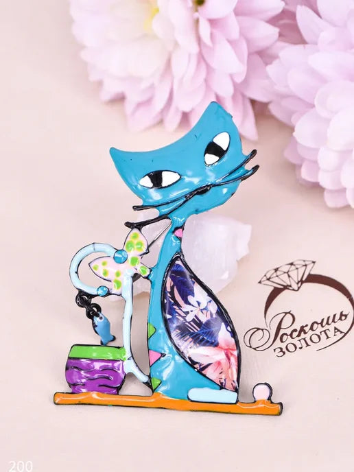 Brosa din aliaj color pisica v20