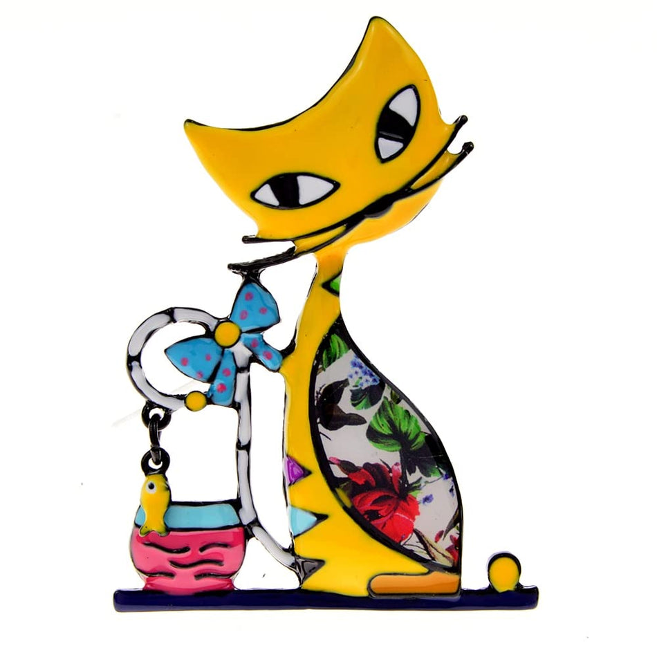 Brosa din aliaj color pisica v20