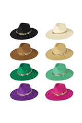 Palarie Dama Fedora cu accesoriu auriu lant