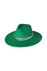 Palarie Dama Fedora cu accesoriu auriu lant