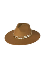 Palarie Dama Fedora cu accesoriu auriu lant