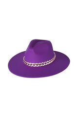 Palarie Dama Fedora cu accesoriu auriu lant