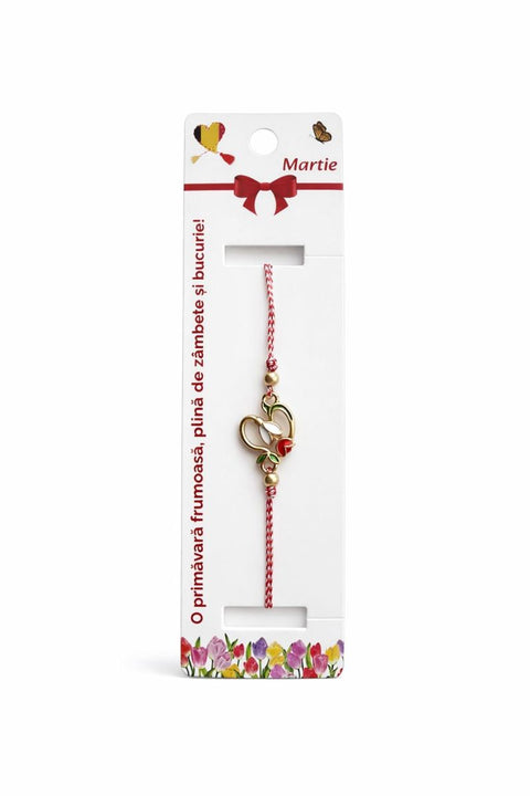 Martisor bratara ghiocel cu boboc rosu - Shiny Beauty