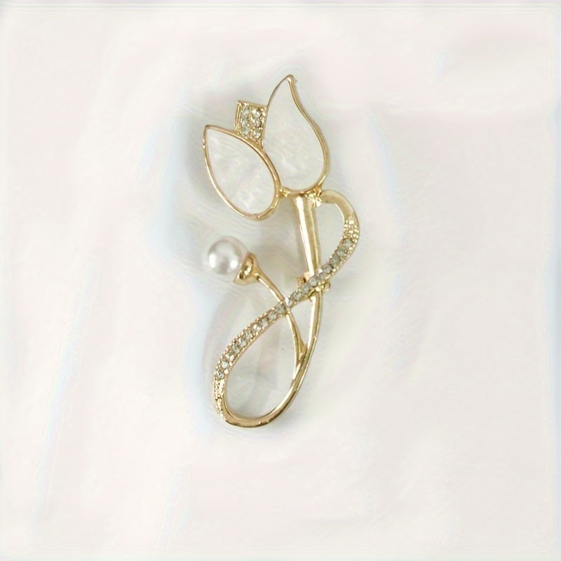 Brosa din aliaj aurie model lalea cu perla