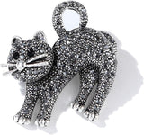 Brosa din aliaj argintie pisica v9