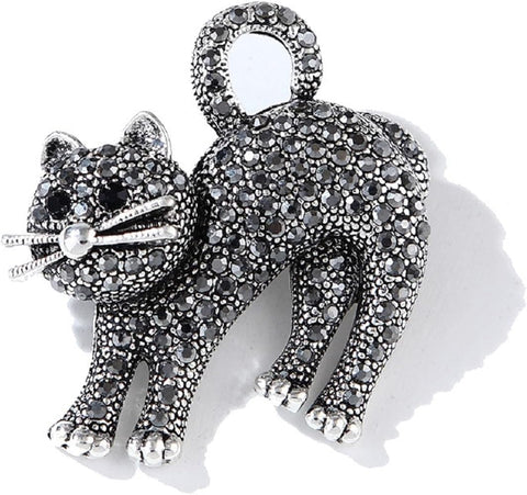 Brosa din aliaj argintie pisica v9