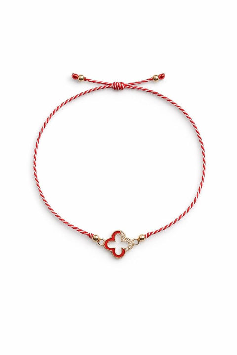 Martisor bratara floare rosie cu pietre
