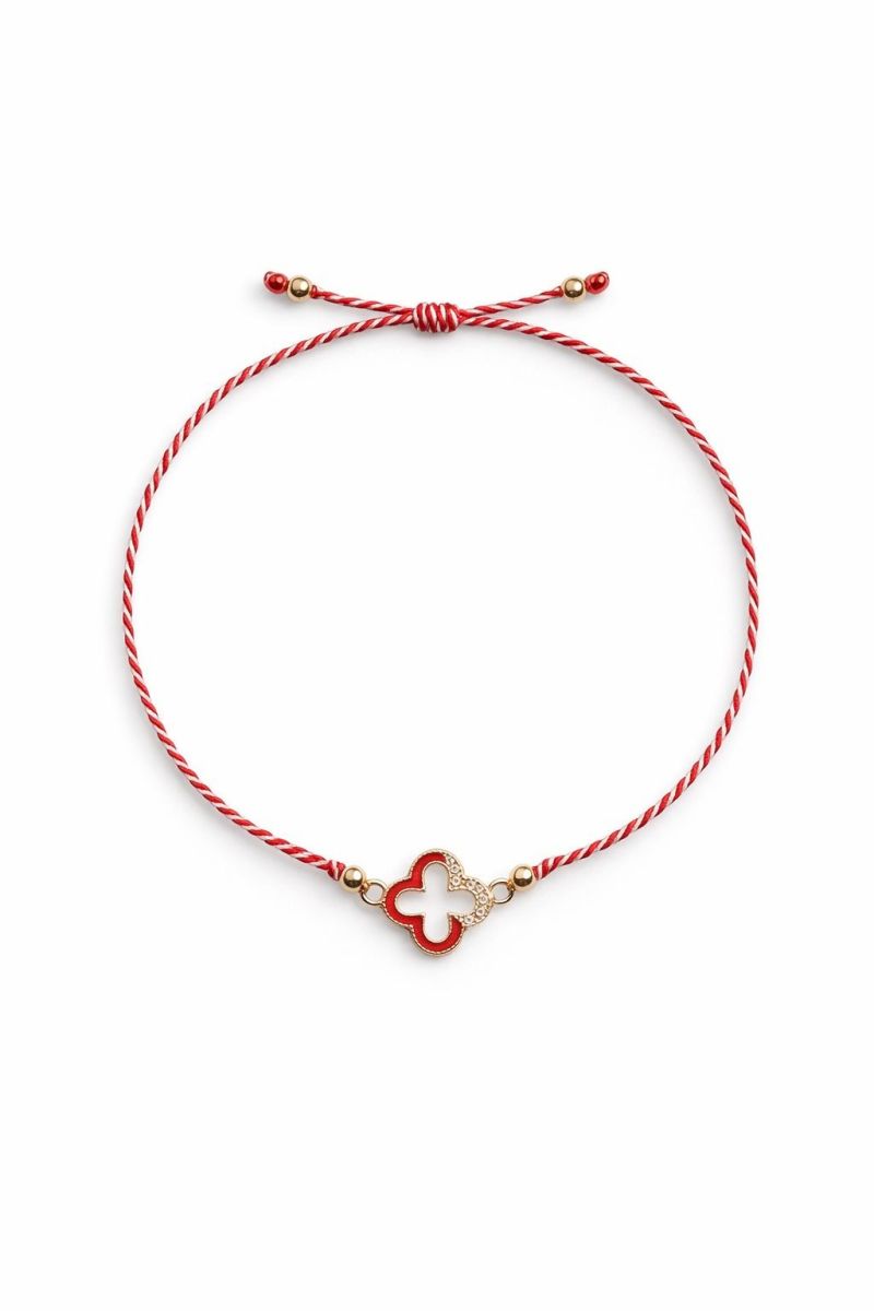 Martisor bratara floare rosie cu pietre