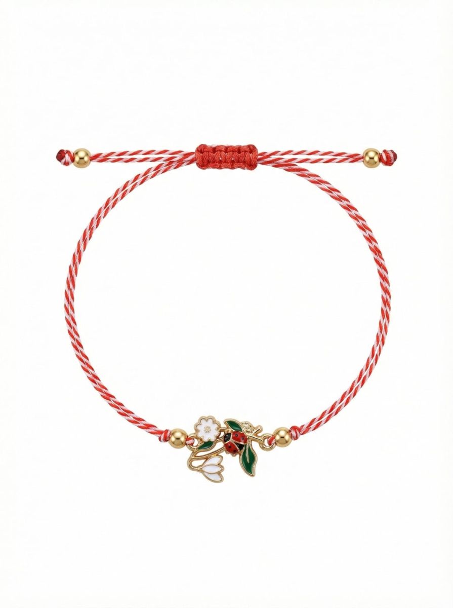 Martisor bratara ghiocel cu floare si buburuza - Shiny Beauty