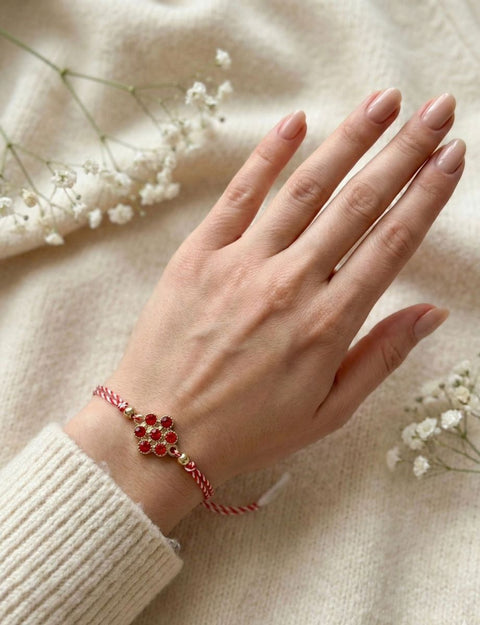 Martisor bratara cu floare rosie - Shiny Beauty