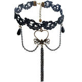 Colier choker negru cu lant si inima