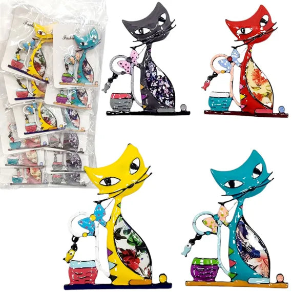 Brosa din aliaj color pisica v20