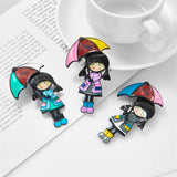 Brosa din aliaj color fetita cu umbrela v17