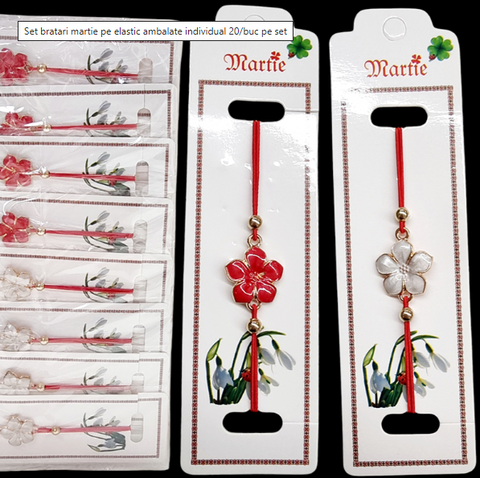 Martisor bratara floare rosie sau alba
