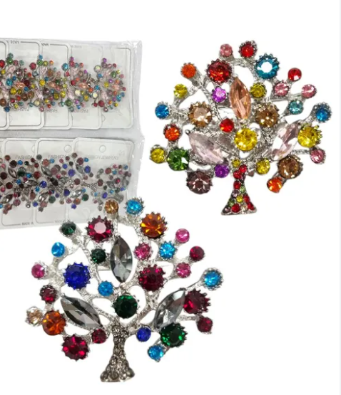 Brosa din aliaj si cristale zirconiu multicolor