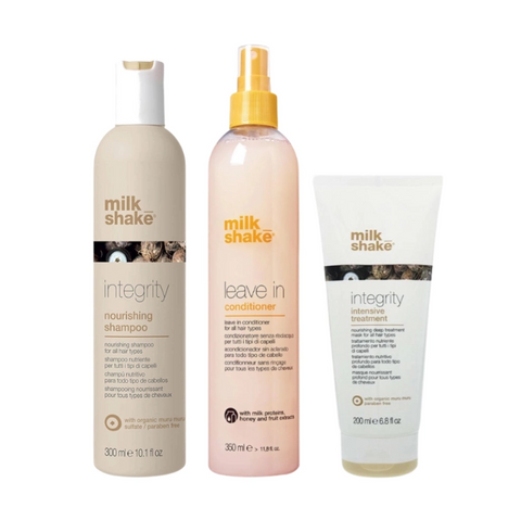 Pachet reparare si hidratare integrity - sampon 300ml, masca 200ml, leave in 350ml SET MILK SHAKE - Shiny Beauty