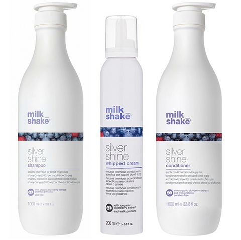 Pachet pentru par blond silver shine - sampon 1000ml, balsam 1000ml, crema 200ml SET MILK SHAKE - Shiny Beauty