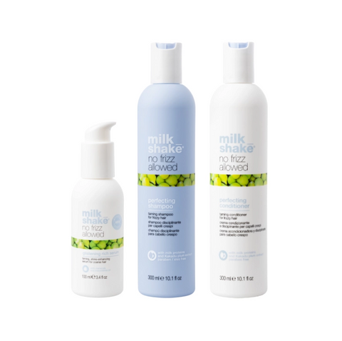 Pachet pentru netezirea parului no frizz allowed - sampon 300ml, balsam 300ml, ser 100ml SET MILK SHAKE - Shiny Beauty