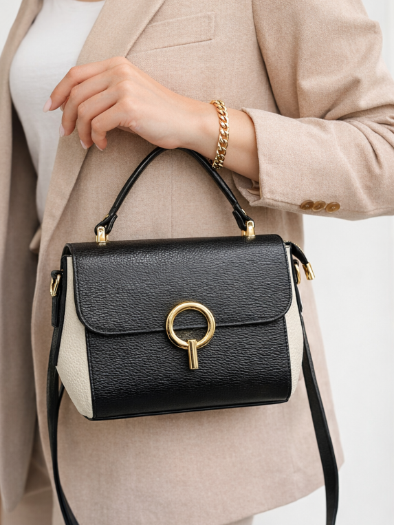 Poseta piele naturala Black and Crem