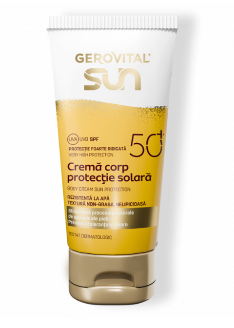 Gerovital Sun Cremă Corp Protecție Solară SPF50+ Protecție Foarte Ridicată pentru Piele Sensibilă, Gerovital Sun, 150 ml - Shiny Beauty