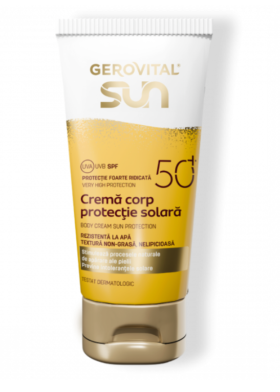 Gerovital Sun Cremă Corp Protecție Solară SPF50+ Protecție Foarte Ridicată pentru Piele Sensibilă, Gerovital Sun, 150 ml - Shiny Beauty