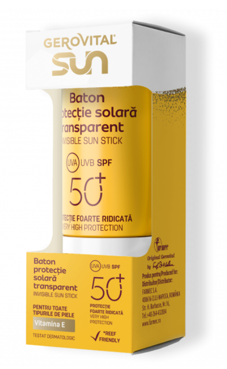 Gerovital Sun Baton Protecție Solară Transparent SPF50+, Gerovital Sun, 12 ml - Shiny Beauty