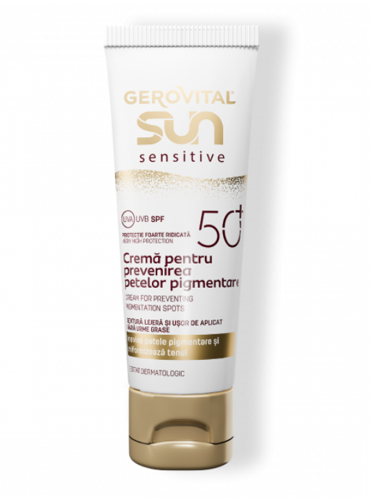 Gerovital Sun Cremă pentru Prevenirea Petelor Pigmentare SPF50+ Sensitive – Protecție Ridicată pentru piele sensibilă, Gerovital Sun, 50 ml - Shiny Beauty