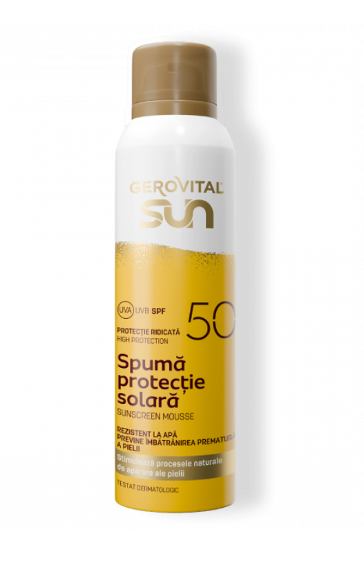 Gerovital Sun, Spumă Protecție Solară SPF50 - Protecție Foarte Ridicată și Aplicare Rapidă, Gerovital Sun, 150 ml - Shiny Beauty