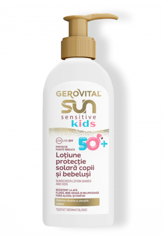 Gerovital Sun,Loțiune Protecție Solară Sensitive SPF50+ pentru copii și bebeluși, Gerovital Sun, 200 ml - Shiny Beauty