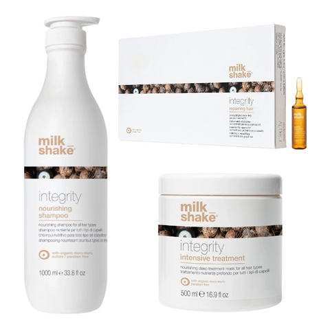 Pachet reparare si hidratare integrity - sampon 1000ml, masca 500ml, fiole 8x10ml  SET MILK SHAKE - Shiny Beauty