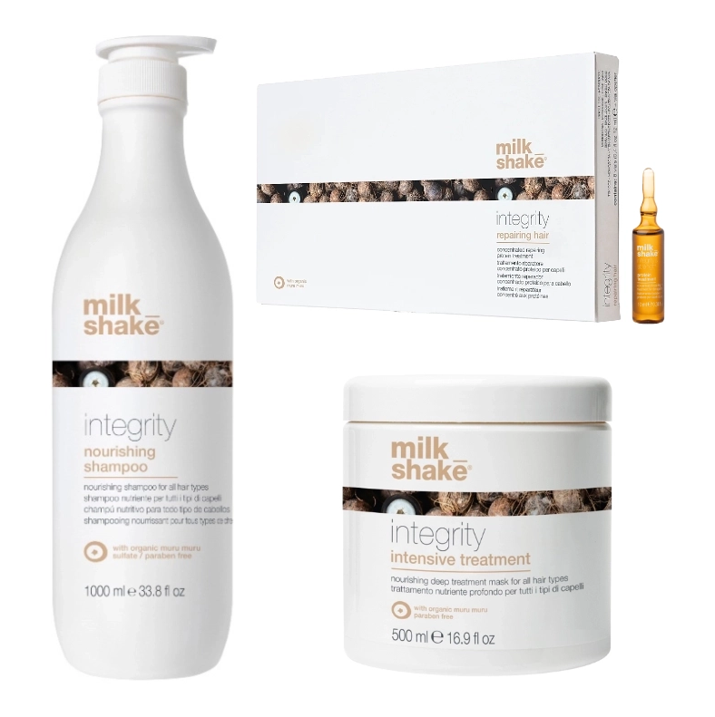 Pachet reparare si hidratare integrity - sampon 1000ml, masca 500ml, fiole 8x10ml  SET MILK SHAKE - Shiny Beauty