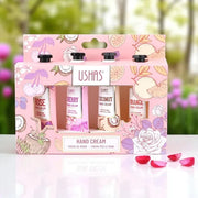Set Cremă de Mâini Ushas – 4 Arome (Trandafir, Cireșe, Cocos, Portocală)