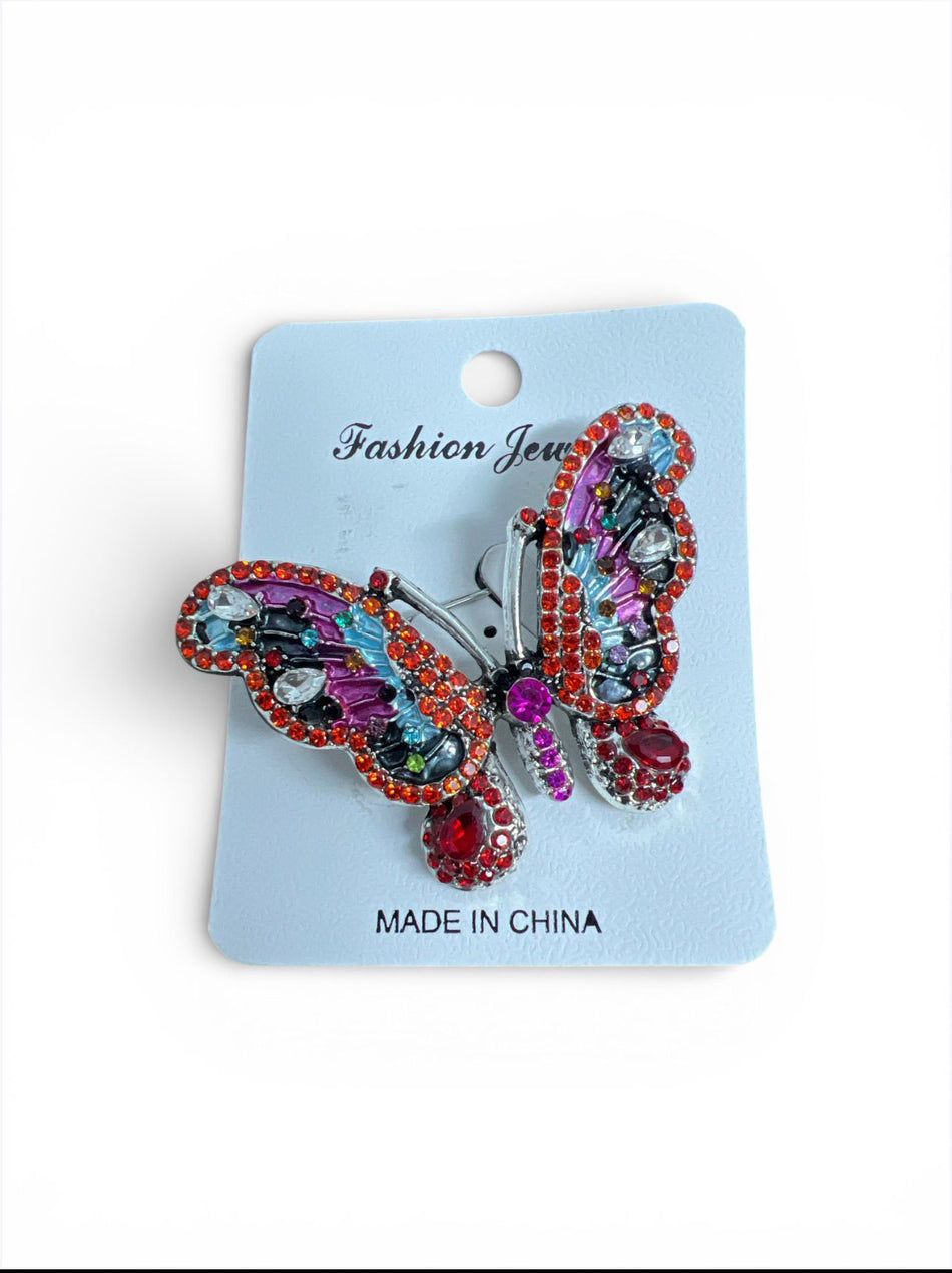 Brosa din aliaj argintie model fluture cu pietre