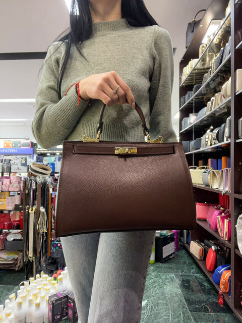 Poseta piele naturala culoare ciocolatiu - Shiny Beauty