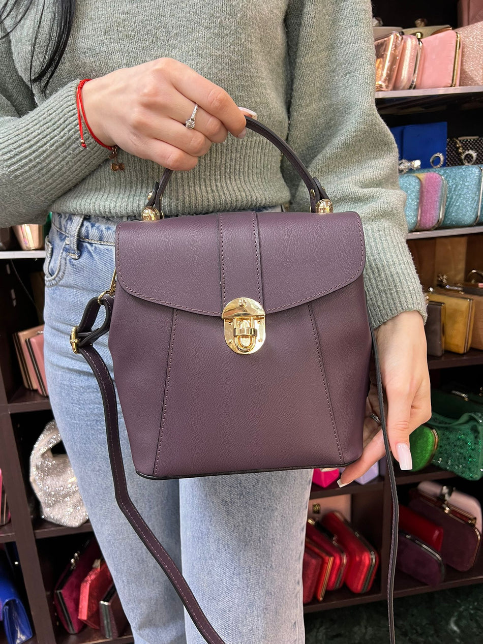 Poseta piele naturala Rucsac mov inchis - Shiny Beauty