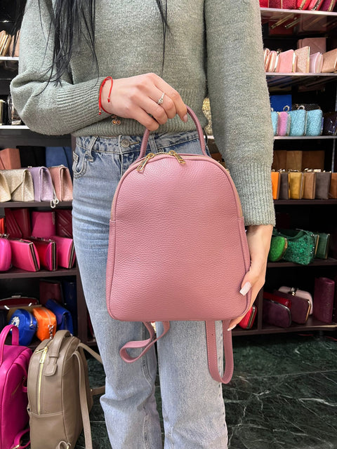 Poseta piele naturala Rucsac roz pudrat - Shiny Beauty
