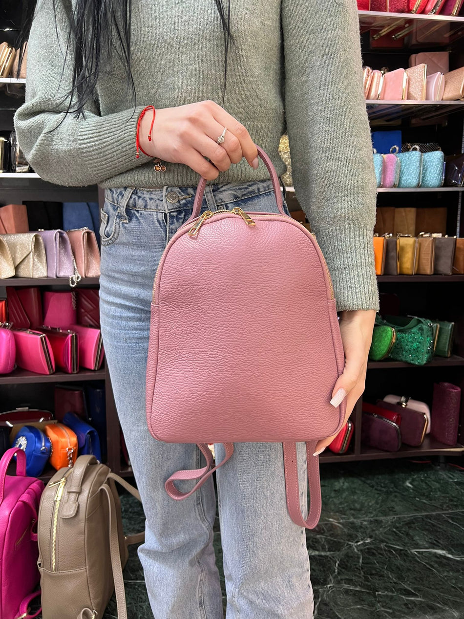 Poseta piele naturala Rucsac roz pudrat - Shiny Beauty