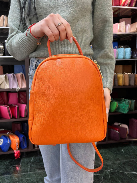 Poseta piele naturala Rucsac portocaliu - Shiny Beauty