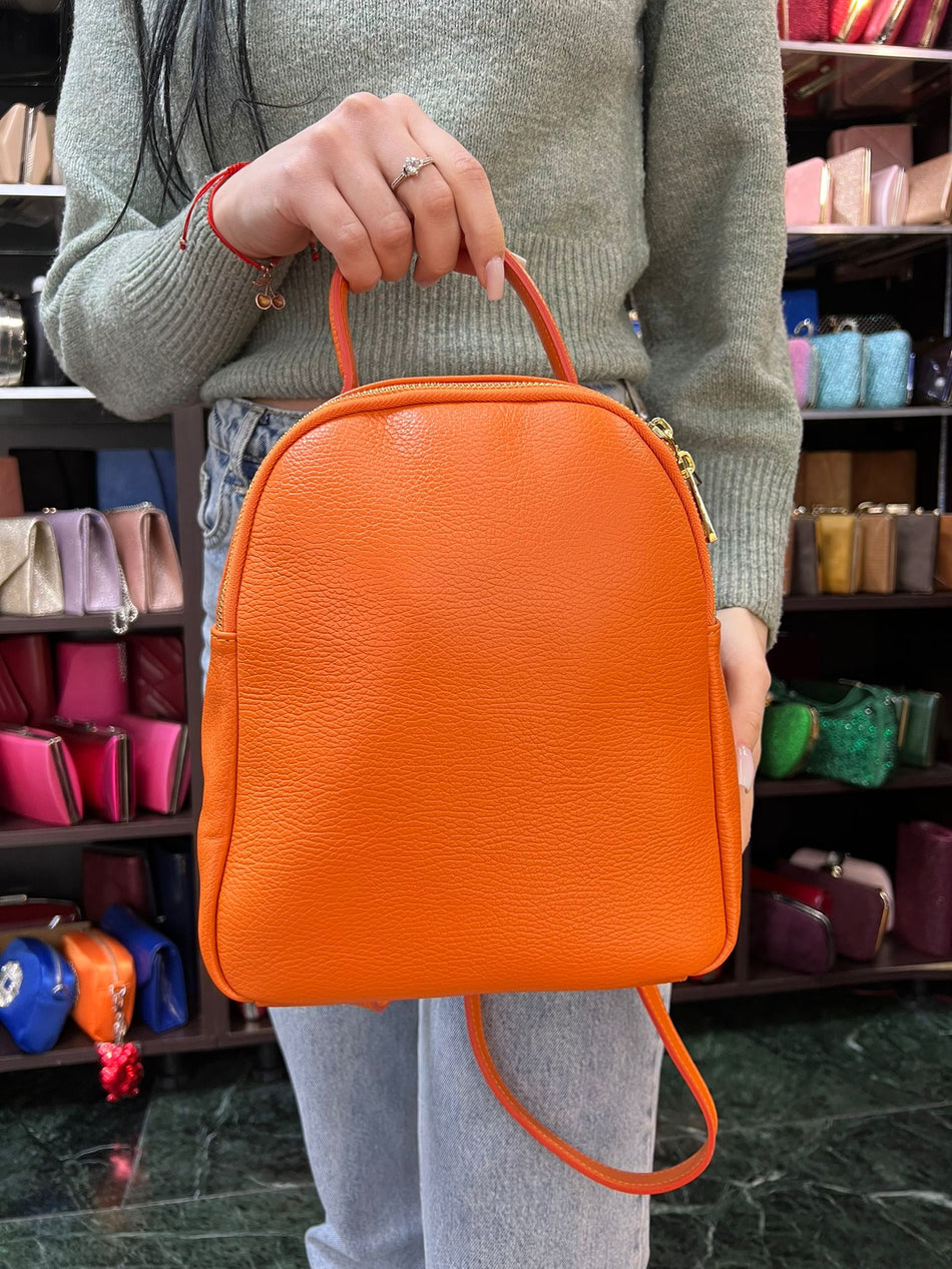 Poseta piele naturala Rucsac portocaliu - Shiny Beauty