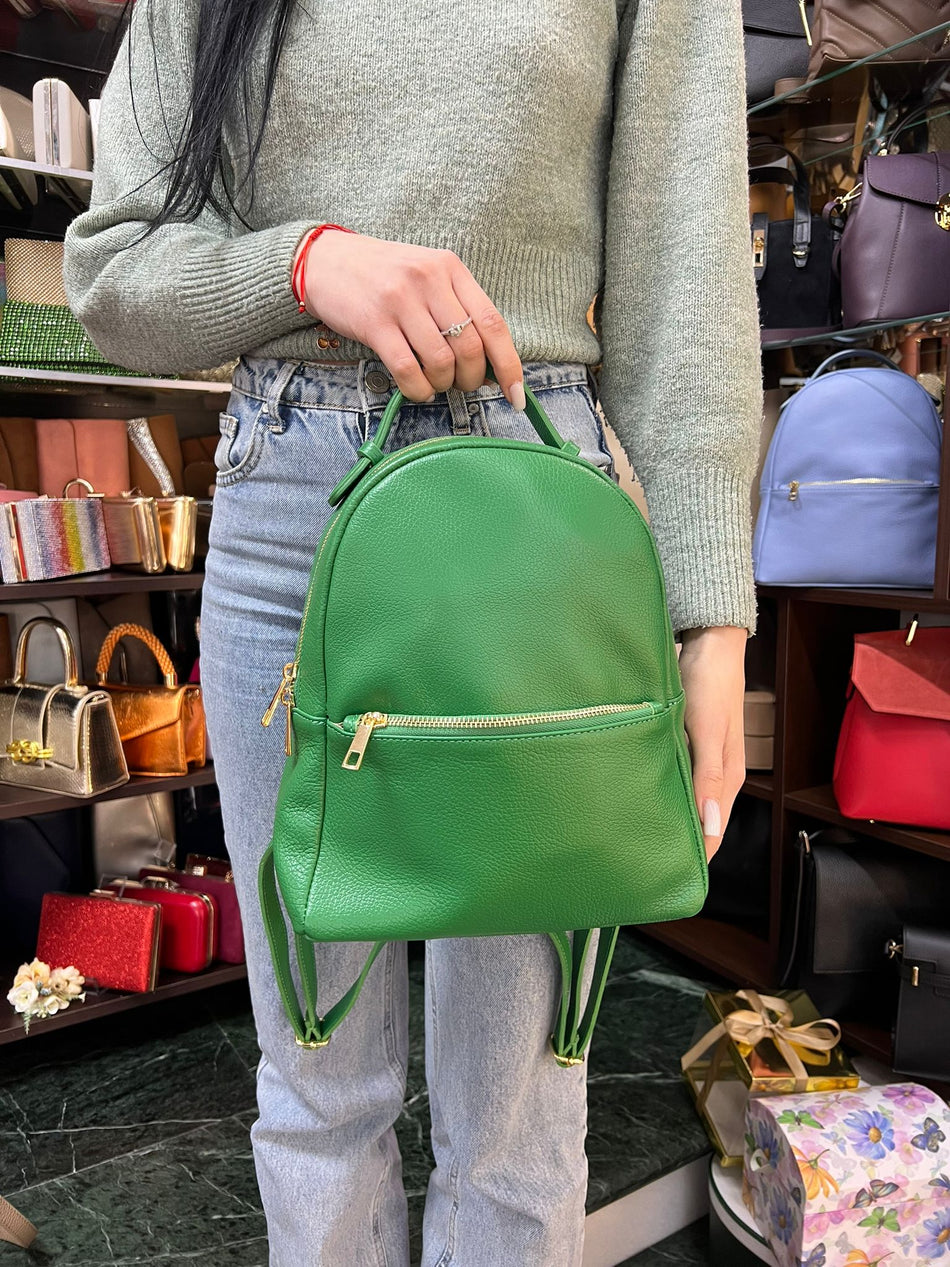Poseta piele naturala Rucsac Verde - Shiny Beauty