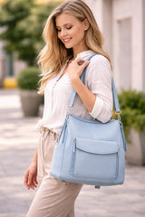 Poseta piele naturala tip rucsac Bleu - Shiny Beauty