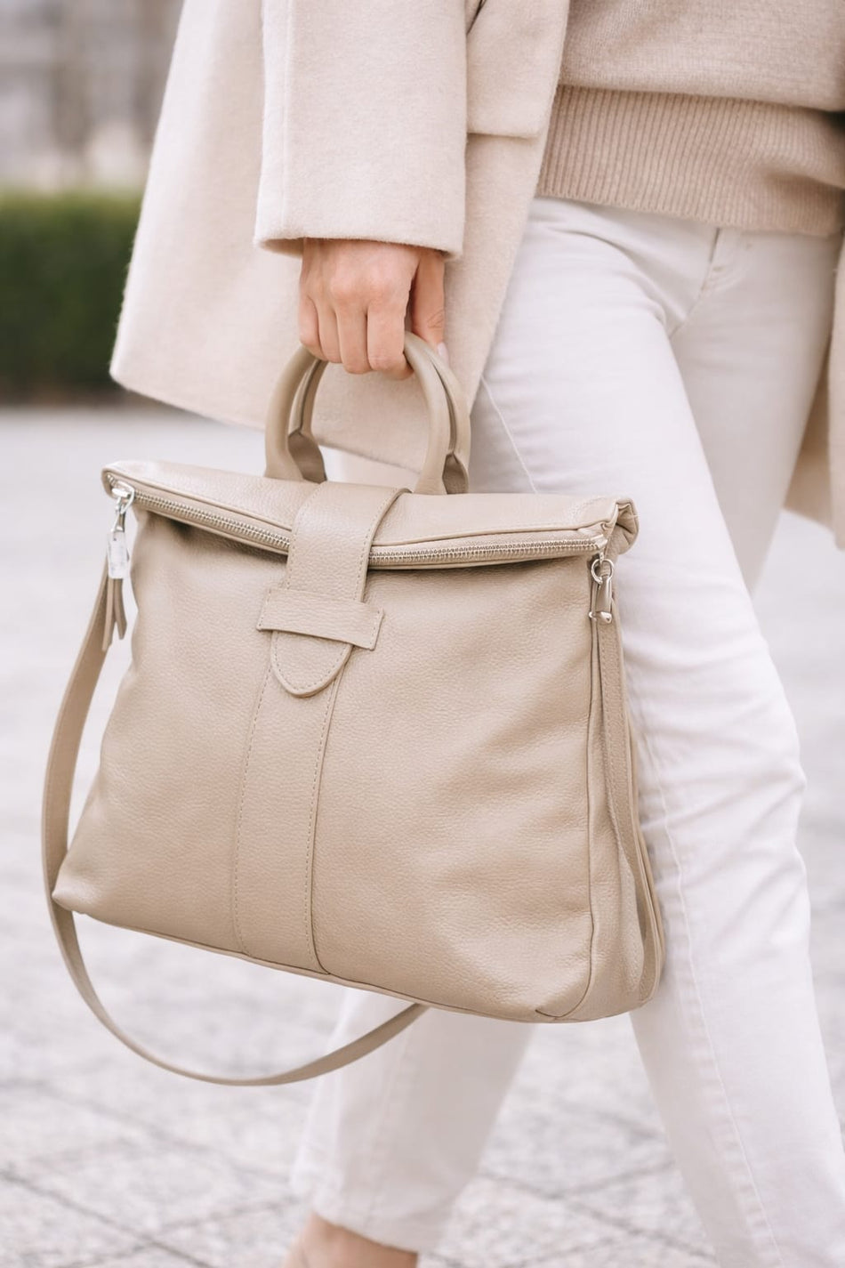Poseta piele naturala Taupe