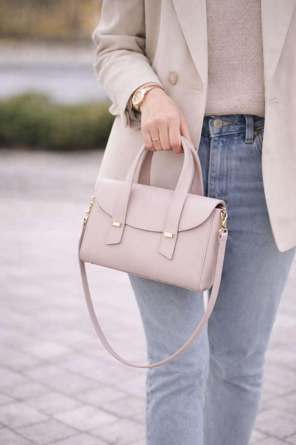 Poseta piele naturala Rose Pudre - Shiny Beauty