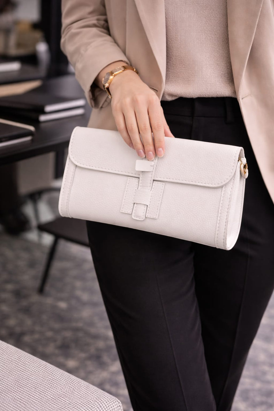 Poseta piele naturala White