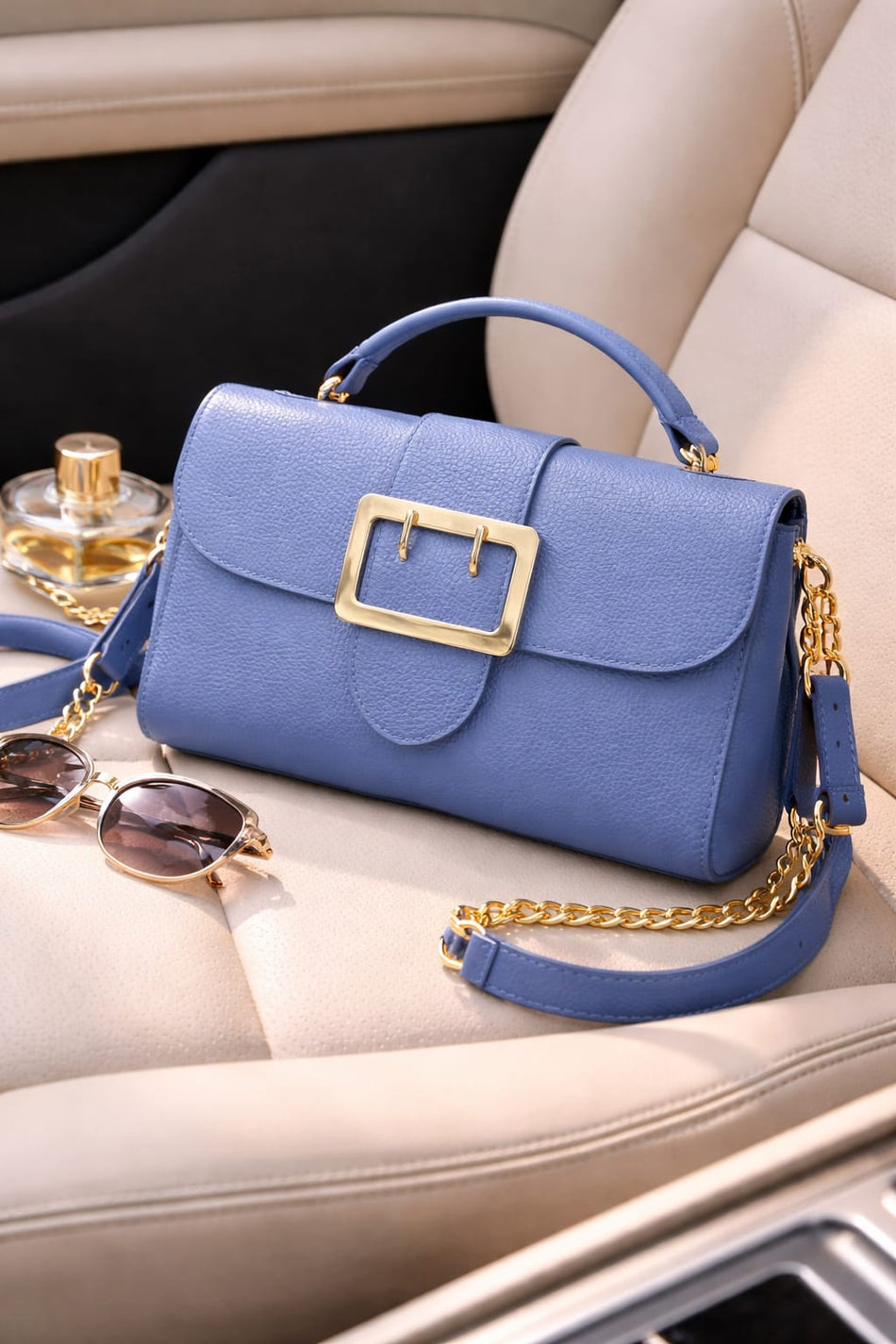 Poseta piele naturala Albastru - Shiny Beauty