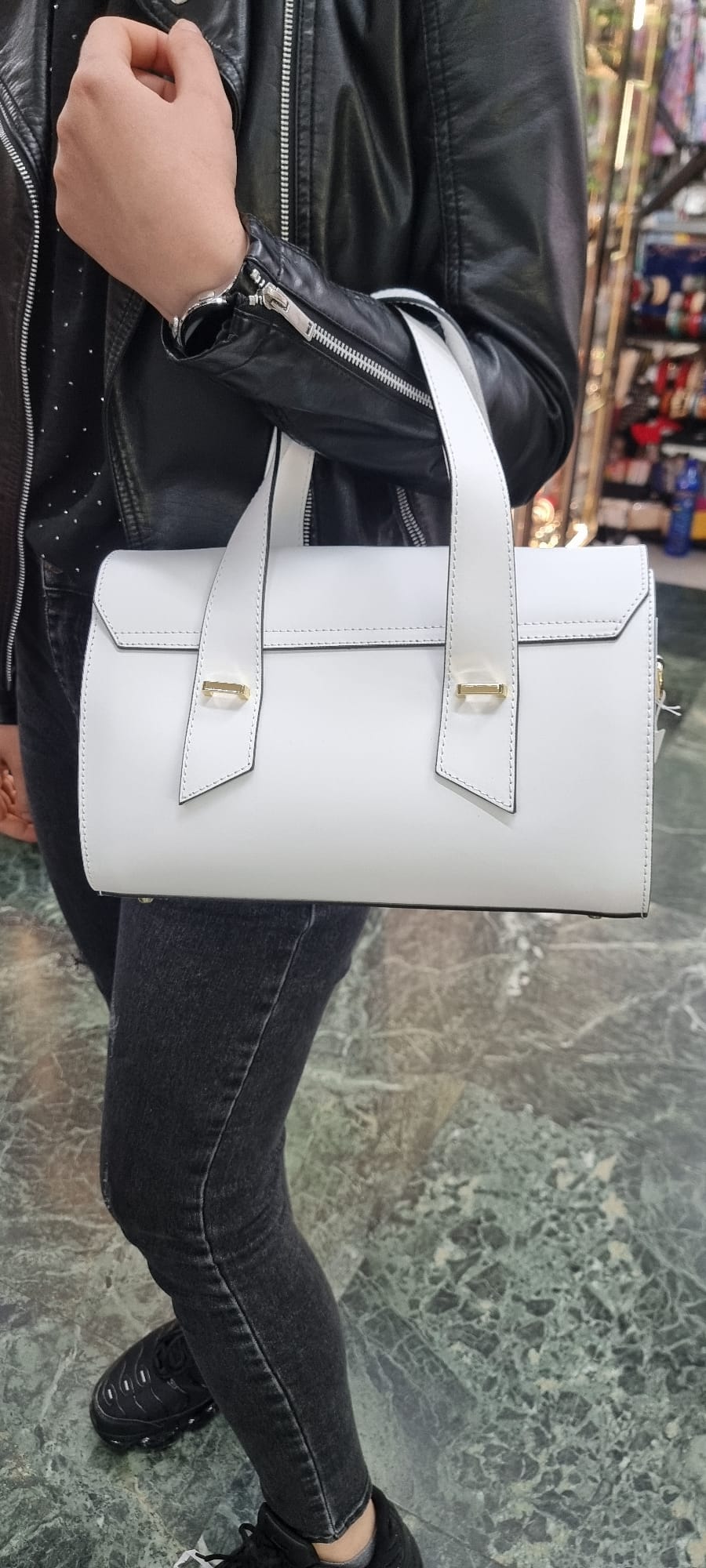 Poseta piele naturala  alb 86 - Shiny Beauty