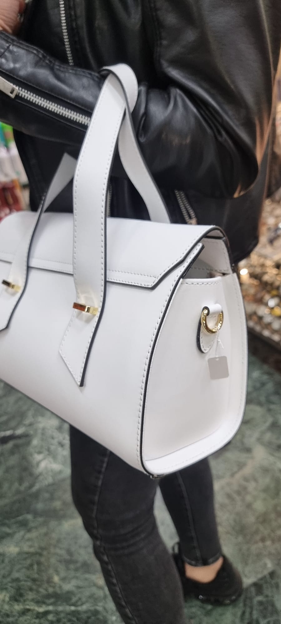 Poseta piele naturala  alb 86 - Shiny Beauty