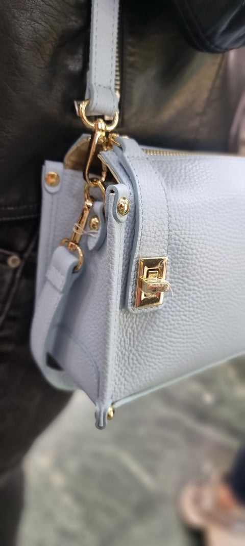 Poseta piele naturala marime mica baby blue 1245 - Shiny Beauty
